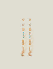 6-Pack Celestial Stud and Hoop Earrings Gold