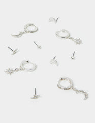 5-Pack Celestial Diamante Stud and Hoop Earrings