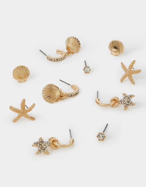 5-Pack Beach Seashell and Hoop Earrings Gold