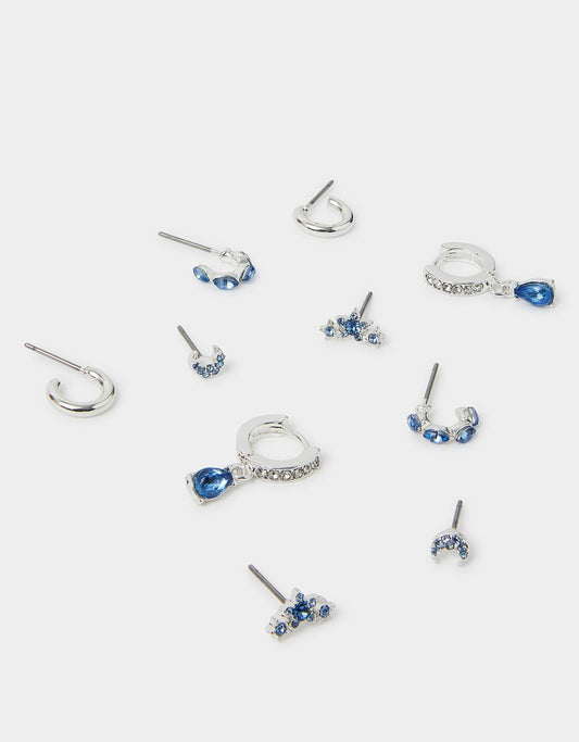 5-Pack Diamante Gem Stud & Hoop Earrings