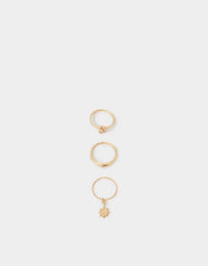 3-Pack Sun Charm Rings Gold