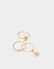 3-Pack Sun Charm Rings Gold
