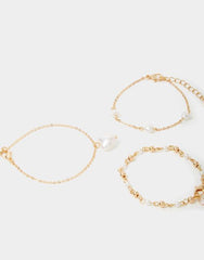 3-Pack Pearl Heart Bracelets