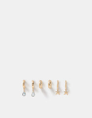 3-Pack Starfish Charm Hoop Drop Earrings