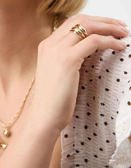 3 X MOLTEN METAL BANDS RINGS - GOLD