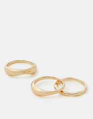 3 X MOLTEN METAL BANDS RINGS - GOLD