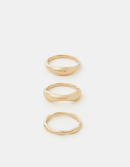 3 X MOLTEN METAL BANDS RINGS - GOLD