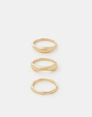 3 X MOLTEN METAL BANDS RINGS - GOLD