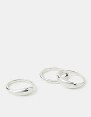 3 X MOLTEN METAL BANDS RINGS - SILVER
