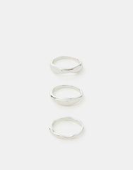 3 X MOLTEN METAL BANDS RINGS - SILVER