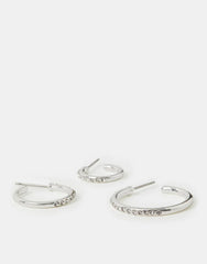 3-Pack Diamanté Hoop Earrings Silver