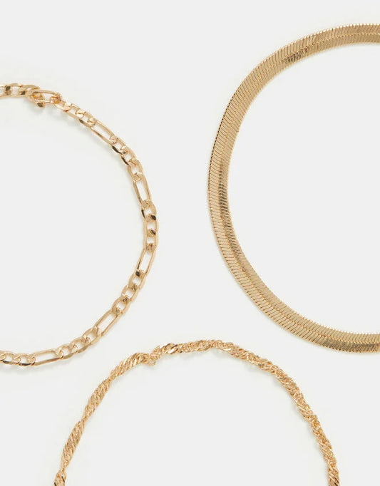 3-Pack Delicate Chain Bracelets Gold
