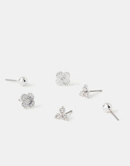 3-Pack Clove Stud Earrings - Silver