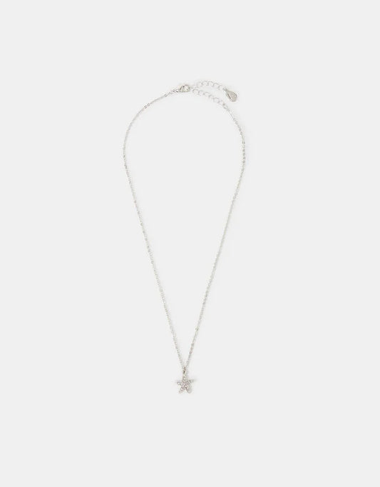 Diamanté Starfish Pendant Necklace Silver