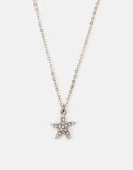 Diamanté Starfish Pendant Necklace Silver