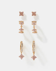 3-Pack Flower Stud & Hoop Earrings - Pink