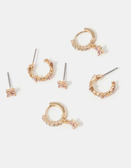 3-Pack Flower Stud & Hoop Earrings - Pink