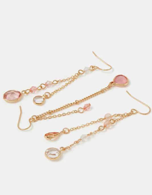 3-Pack Gem Chain Drop Earrings