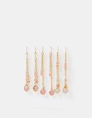 3-Pack Gem Chain Drop Earrings