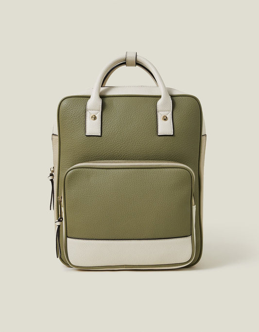 Two-Tone Top Handle Faux Leather Backpack