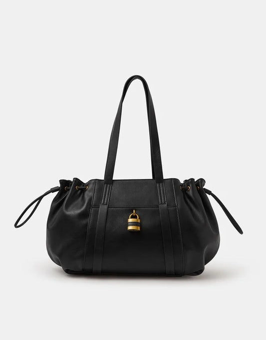 Padlock Ruched Shoulder Bag Black