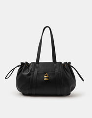 Padlock Ruched Shoulder Bag Black