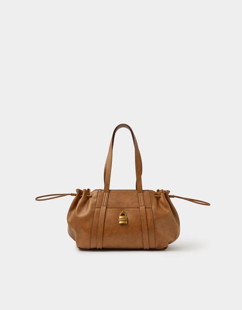 Padlock Ruched Shoulder Bag Tan