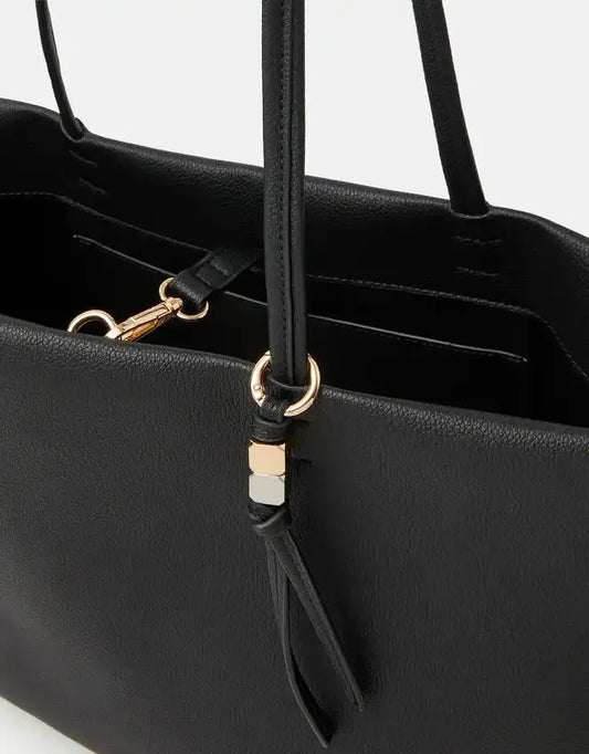 Charm Faux Leather Tote Bag Black