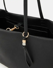 Charm Faux Leather Tote Bag Black