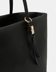 Charm Faux Leather Tote Bag Black