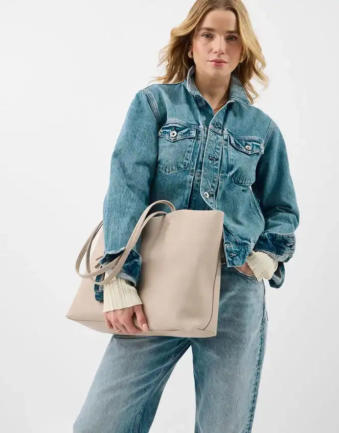 Charm Faux Leather Tote Bag Cream