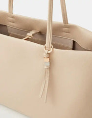 Charm Faux Leather Tote Bag Cream