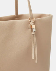 Charm Faux Leather Tote Bag Cream
