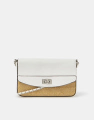 Twistlock Raffia Crossbody Bag White