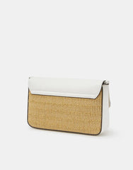 Twistlock Raffia Crossbody Bag White