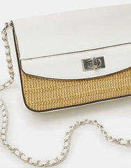 Twistlock Raffia Crossbody Bag White