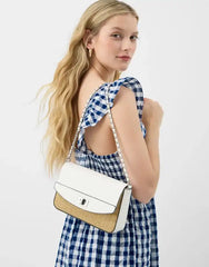 Twistlock Raffia Crossbody Bag White