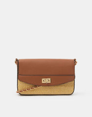Twistlock Raffia Crossbody Bag Tan