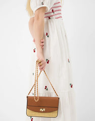 Twistlock Raffia Crossbody Bag Tan