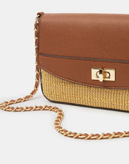 Twistlock Raffia Crossbody Bag Tan