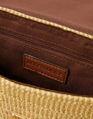 Twistlock Raffia Crossbody Bag Tan