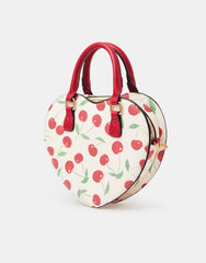 Cherry Print Heart Crossbody Bag