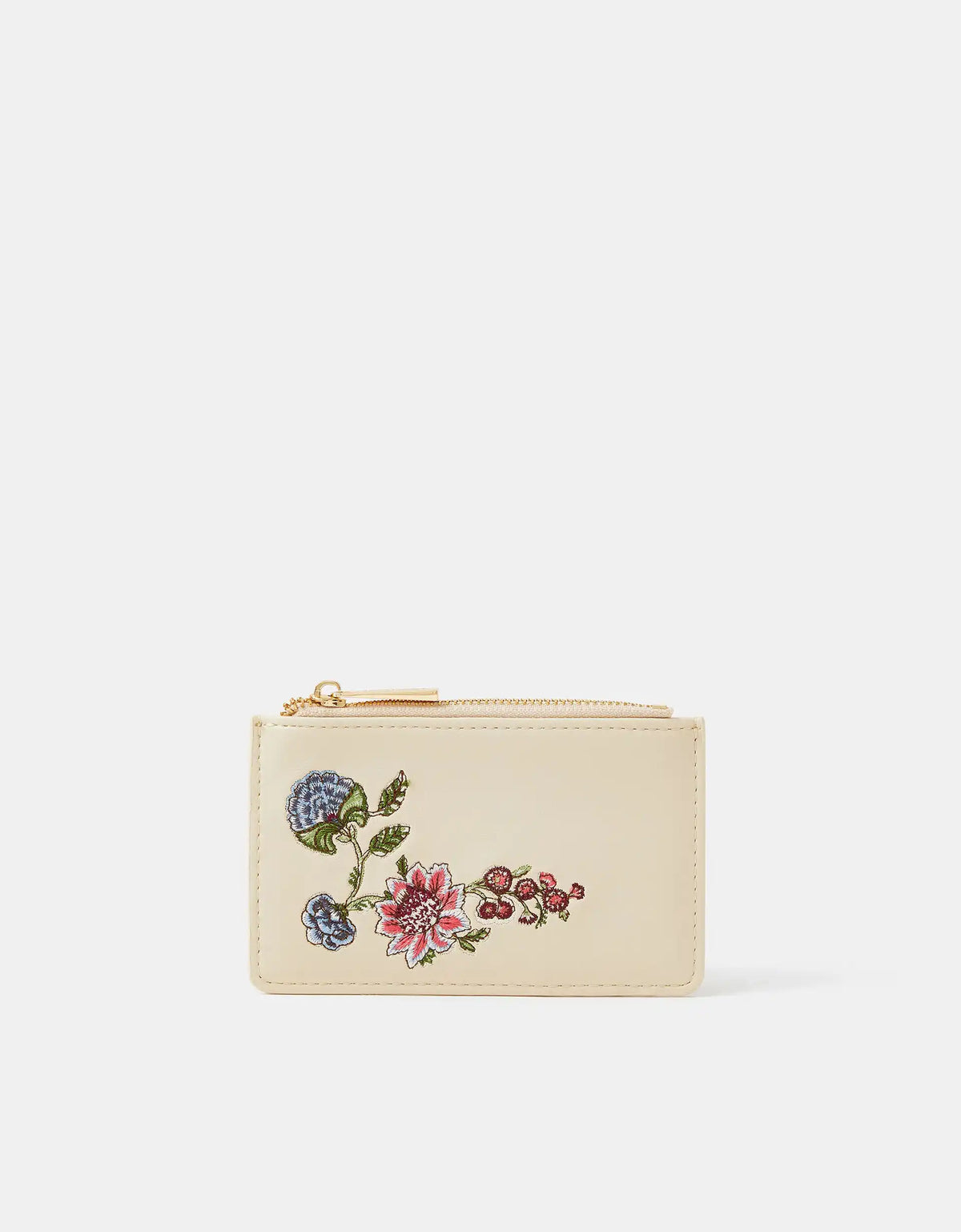 Floral Embroidered Card Holder-Cream