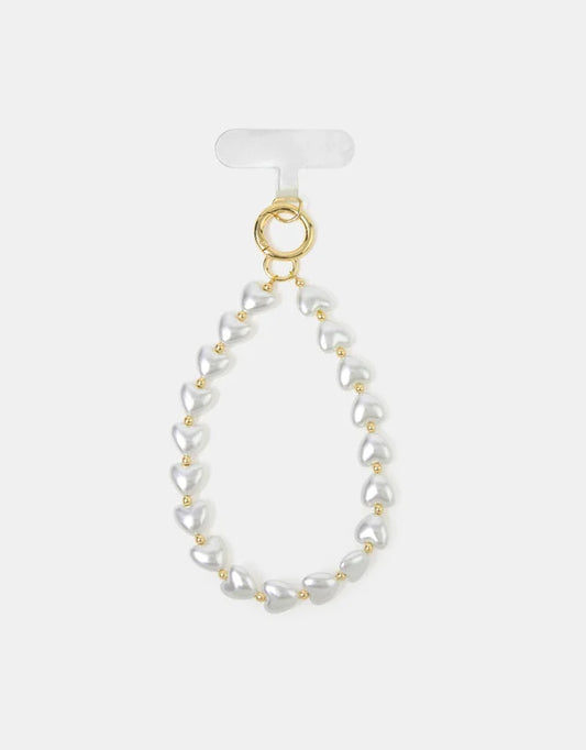 Pearl Heart Wrist Phone Strap