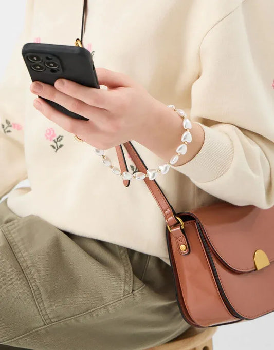Pearl Heart Wrist Phone Strap