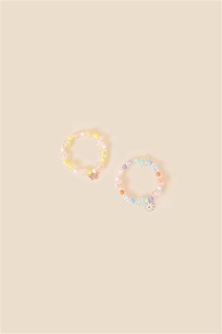 Girls Beaded Flower Bracelets Set of Two