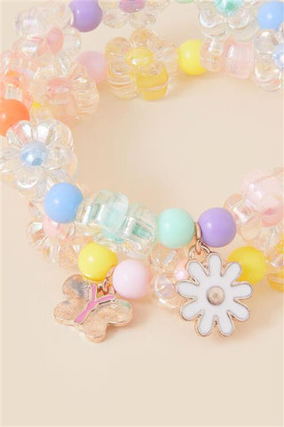 Girls Beaded Flower Bracelets Set of Two