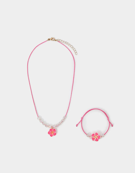 Girls Tropical Flower Necklace and Bracelet Set