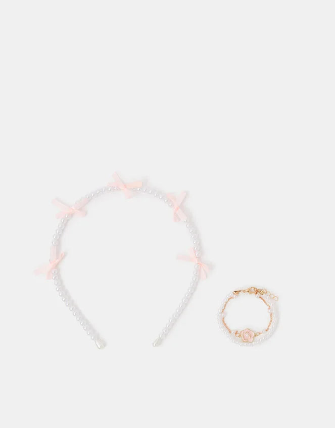 Girls Pearl Headband & Bracelet Set