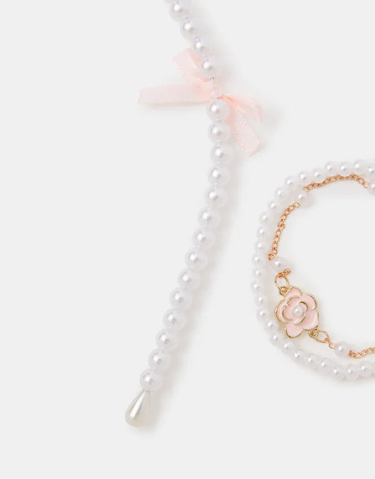 Girls Pearl Headband & Bracelet Set